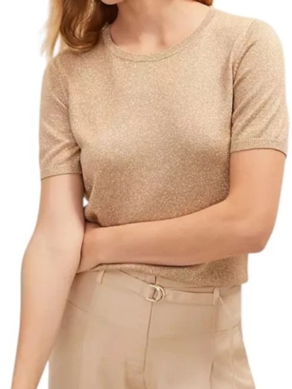 EVER NEW Metallic Short-Sleeve Knit Top - Champagne